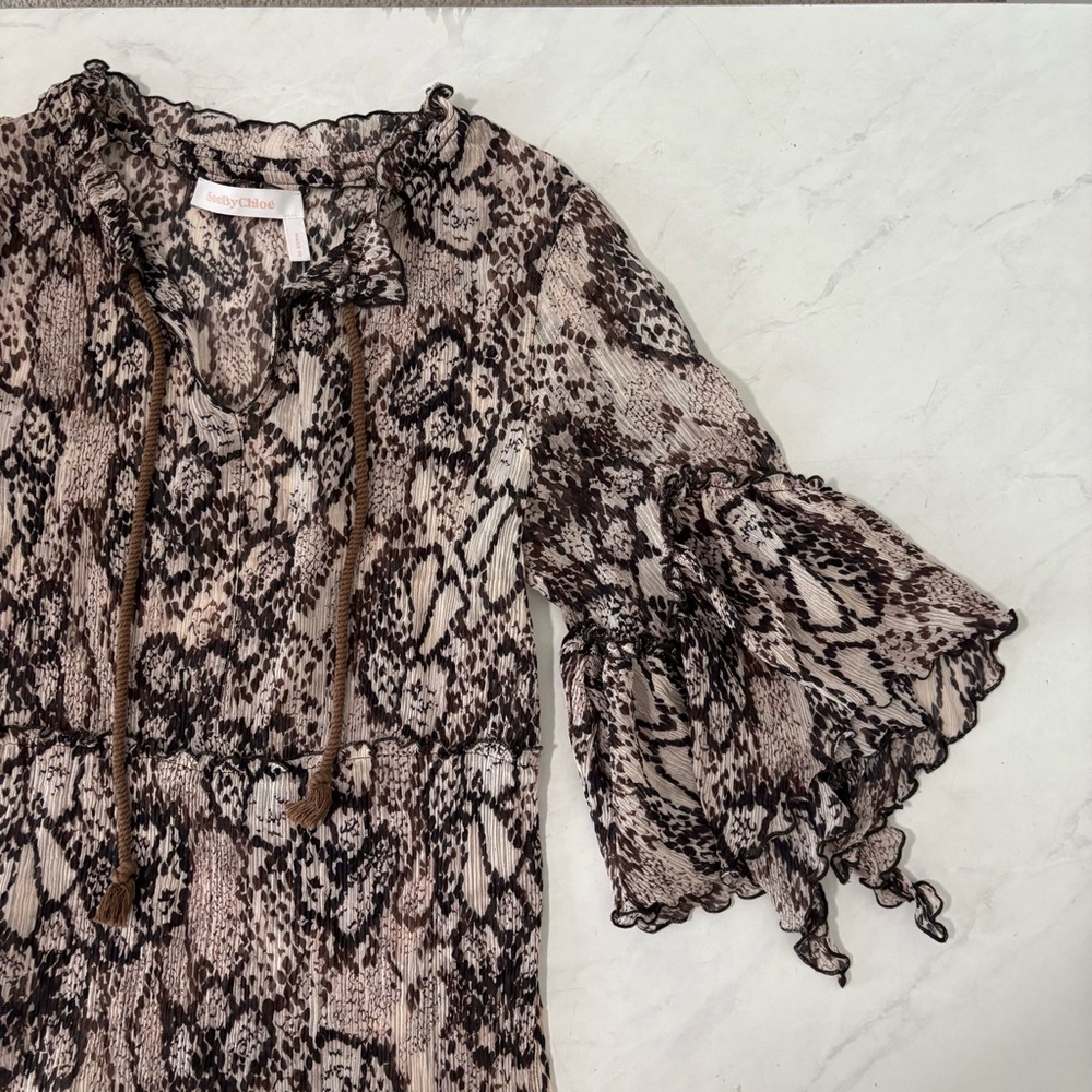 See By Chloe Python Snake Ruffle Sleeve Mini Dres… - image 4